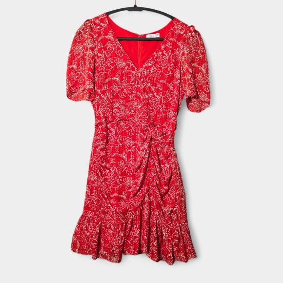 Parker Krislyn Women's 100% Silk Floral Ruched Mini Cocktail Dress Red 4